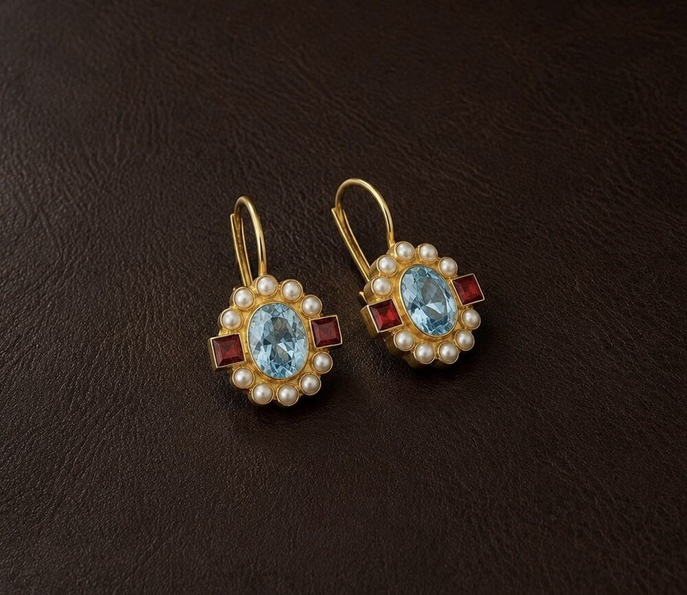 Museum Pearl Flower Court Earrings Cross Gold CZ VTG Crystal Topaz Boho Y2K Hoop